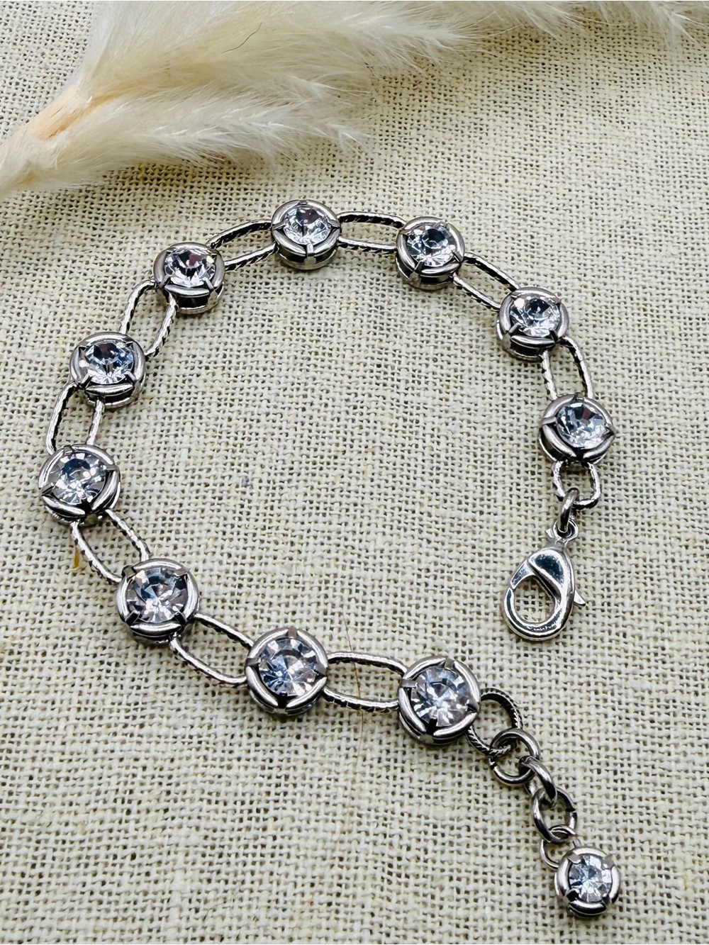 Antique Pewter Silver-Tone Starlight Crystal Link Bracelet - Clear Crystal